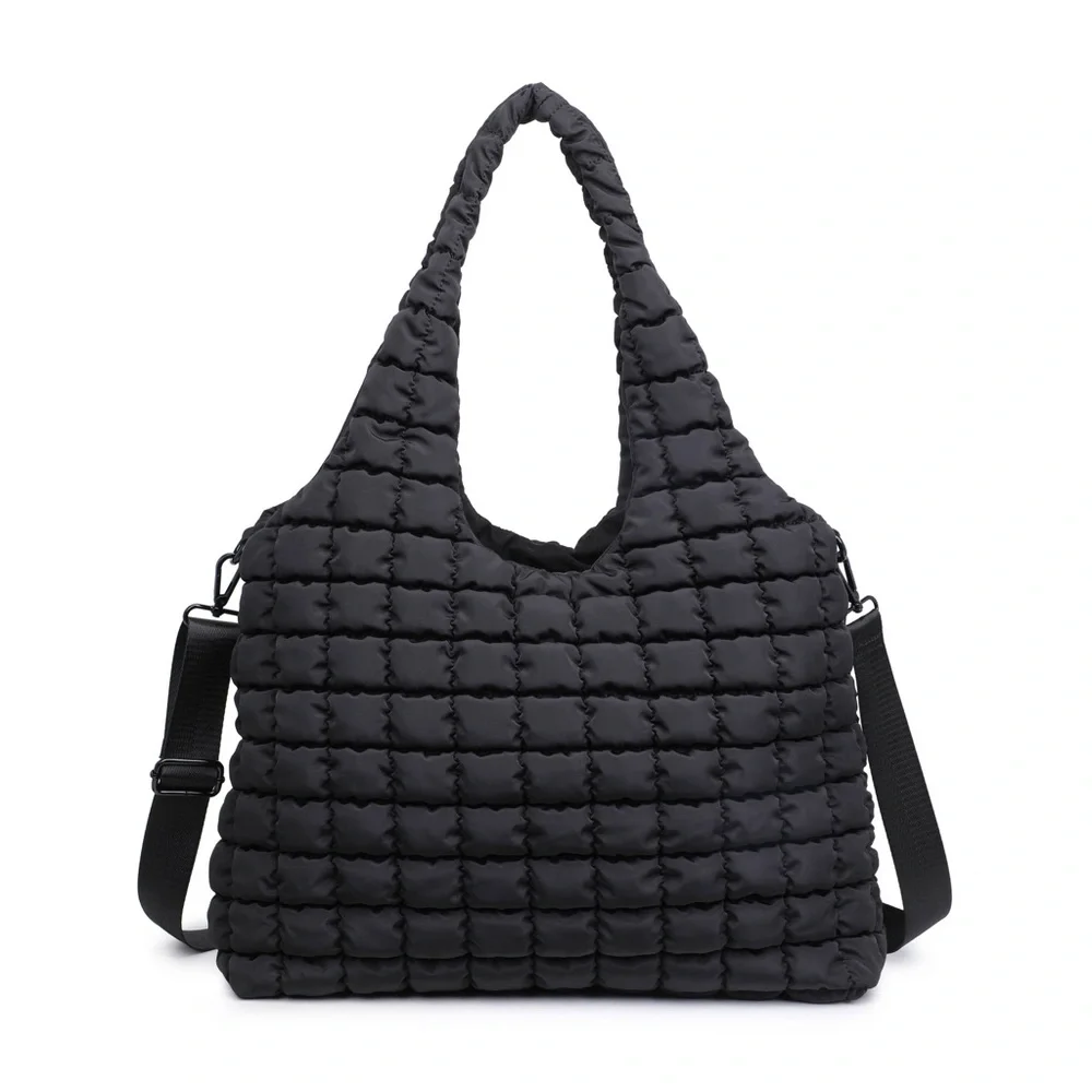 NWT Sol and Selene Black Quilted Puffer Nylon Hobo Bag with Cross Body Strap - Picture 5 of 6